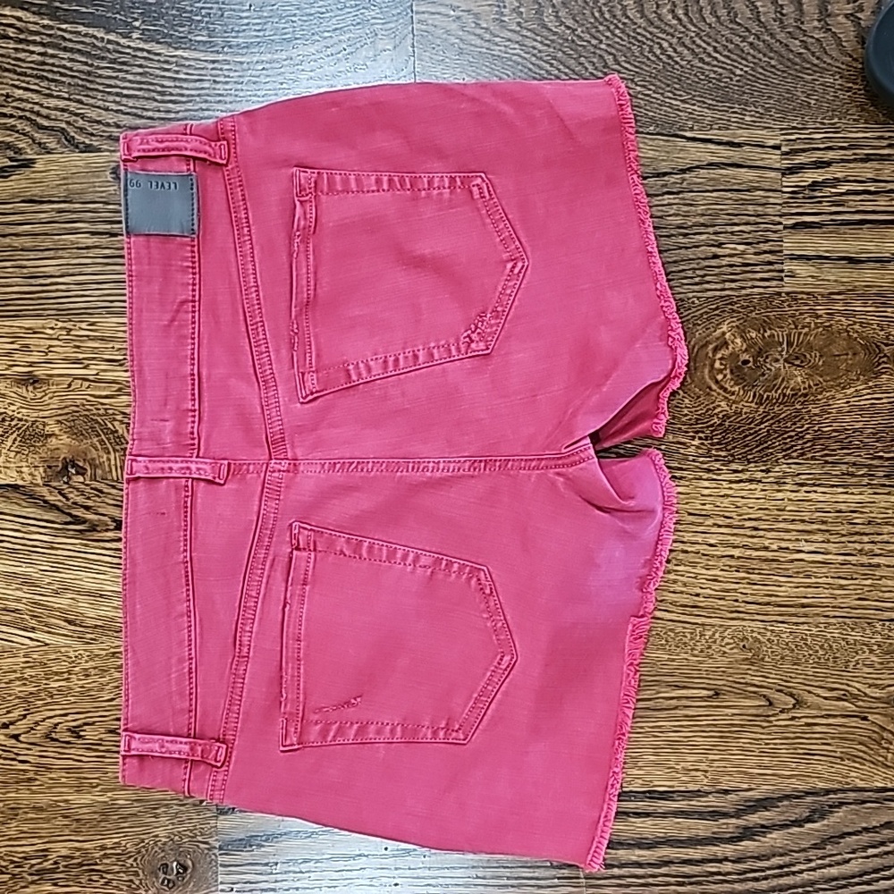 LEVEL 99 Adelynn Side Slit Tulip Red Distressed Denim Short - Picture 6 of 12